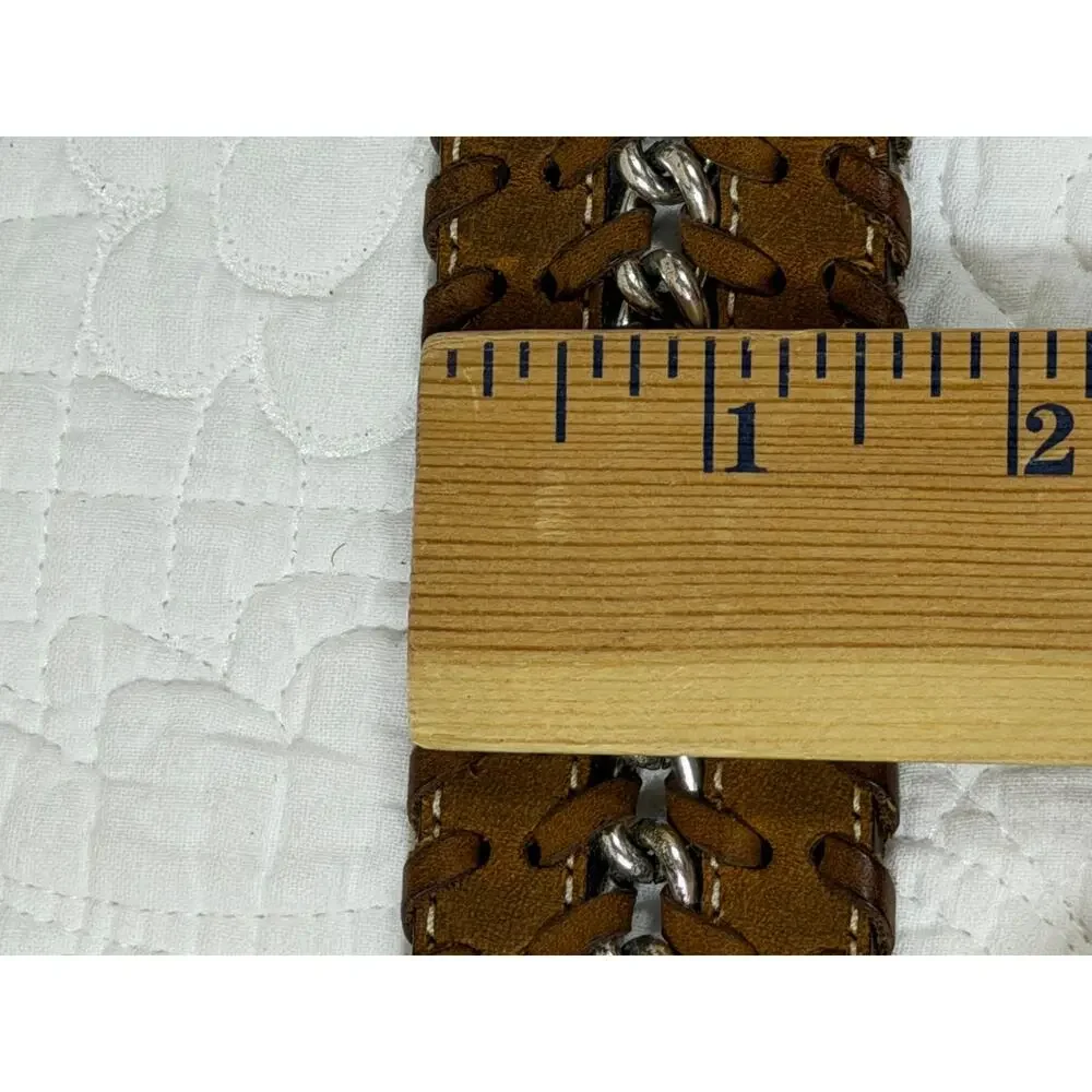 Brighton Women L Brown Braided Leather Silver Buckle Accent Belt Minimalist